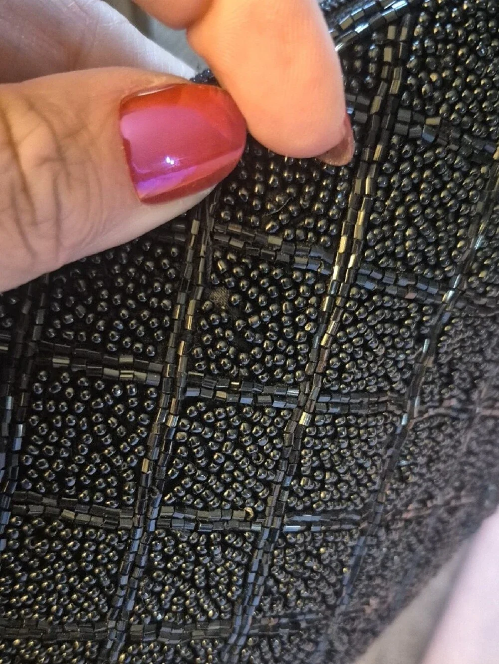 Lancome Small Evening Bag--Black Beaded Tassel Purse, Lined Vintage?
